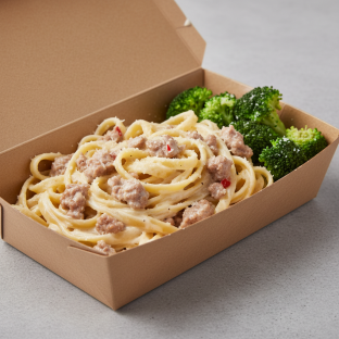 Fettuccini Alfredo with Italian Sausage Boxed Meal Fettuccini Alfredo with Italian Sausage Boxed Meal