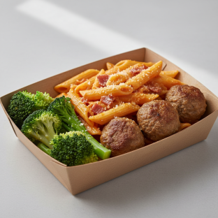 Gluten-Free Penne a la Vodka with Meatballs Boxed Meal Gluten-Free Penne a la Vodka with Meatballs Boxed Meal