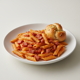 Penne With Amatriciana and Garlic Knot