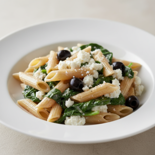 Penne With Spinach Ricotta and Olives