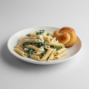 Penne With Spinach Ricotta and Garlic Knot