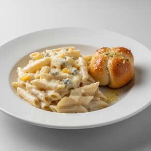 Penne With Quattro Formaggi and Garlic Knot