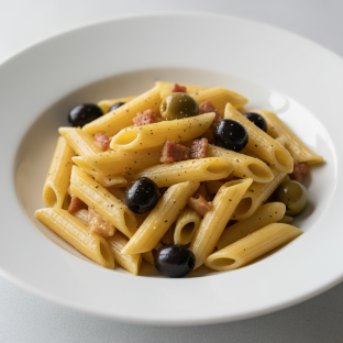 Penne With Carbonara and Olives