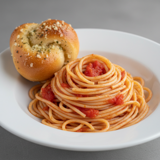 Spaghetti With Marinara and Garlic Knot