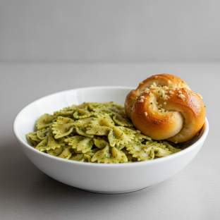 Bow Tie With Pesto and Garlic Knot