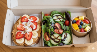Peanut Butter Breckie Toasty with Side Salad and Fruit Salad