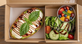 Caprese Toasty with Side Salad and Fruit Salad