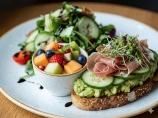 Prosciutto Toasty with Side Salad and Fruit Salad