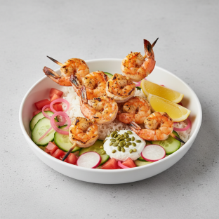 Grilled Prawns Skewer Rice Bowl Grilled Prawns Skewer Rice Bowl