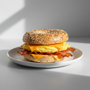 Egg, Cheese and Bacon Sandwich - Everything Bagel Egg, Cheese and Bacon Sandwich - Everything Bagel