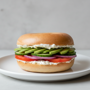 Plain Cream Cheese, Veggie and Avocado Sandwich - Plain Bagel Plain Cream Cheese, Veggie and Avocado Sandwich - Plain Bagel