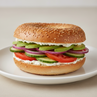 Plain Cream Cheese, Veggie and Avocado Sandwich - Sesame Bagel Plain Cream Cheese, Veggie and Avocado Sandwich - Sesame Bagel