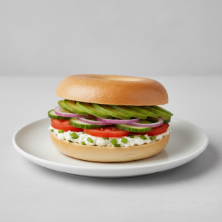 Scallion Cream Cheese, Veggie and Avocado Sandwich - Plain Bagel Scallion Cream Cheese, Veggie and Avocado Sandwich - Plain Bagel