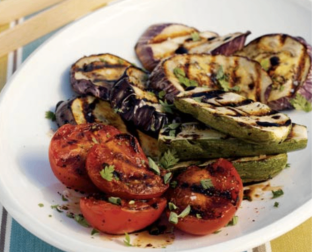 Grilled Zucchini with Onions, Tomatoes, and Eggplant