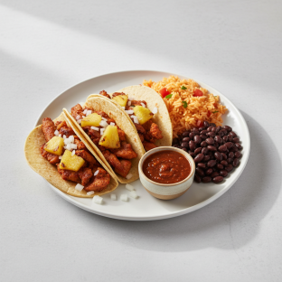 Al Pastor Pork Tacos with Rice Black Beans and Chipotle Salsa Al Pastor Pork Tacos with Rice Black Beans and Chipotle Salsa