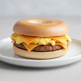 Egg, Cheese and Sausage Sandwich - Plain Bagel Egg, Cheese and Sausage Sandwich - Plain Bagel