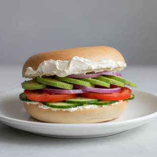 Plain Cream Cheese, Veggie and Avocado Sandwich - Plain Bagel Plain Cream Cheese, Veggie and Avocado Sandwich - Plain Bagel