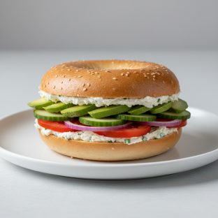 Scallion Cream Cheese, Veggie and Avocado Sandwich - Plain Bagel Scallion Cream Cheese, Veggie and Avocado Sandwich - Plain Bagel