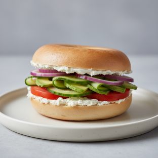 Vegan Cream Cheese, Veggie and Avocado Sandwich - Plain Bagel Vegan Cream Cheese, Veggie and Avocado Sandwich - Plain Bagel