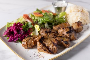 Lamb Kebab Plate with Rice, Salad & Pita Bread