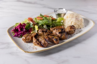 Beef Kebab Plate with Rice, Salad & Pita Bread