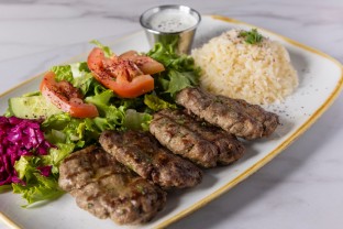 Koftedes Kebab Plate with Rice, Salad & Pita Bread