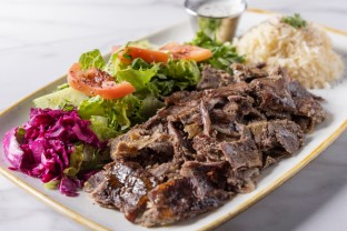 Lamb & Beef Gyros Plate with Rice, Salad & Pita Bread