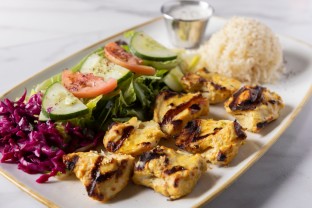 Gluten Free Chicken Kebab Plate with Rice and Salad (No Pita Bread)