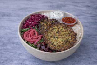 Zucchini Fritters Rice Bowl