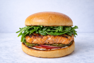 Grilled Salmon Burger with Fries