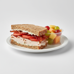 Dairy-Free Turkey and Bacon Club Sandwich with Fruit Cups (No Cookie) Dairy-Free Turkey and Bacon Club Sandwich with Fruit Cups (No Cookie)