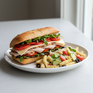 Turkey Italiano Sandwich wirh Pasta Salad Turkey Italiano Sandwich wirh Pasta Salad