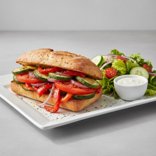 Roasted Veggie Sandwich with Garden Salad and Ranch Roasted Veggie Sandwich with Garden Salad and Ranch