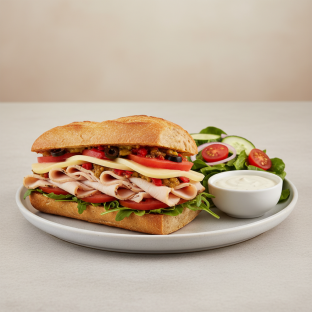 Gluten-Free Turkey Italiano Sandwich with Garden Salad and Ranch Gluten-Free Turkey Italiano Sandwich with Garden Salad and Ranch