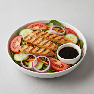 House Salad with Vegan "Chicken" and Balsamic Vinaigrette House Salad with Vegan "Chicken" and Balsamic Vinaigrette