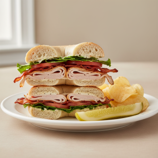 Turkey Club on Gluten Free Bagel With Chips