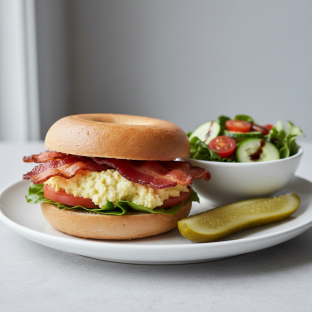 Egg Salad Blt on Gluten Free Bagel With Balsamic Side Salad
