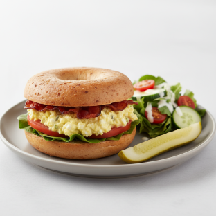 Egg Salad Blt on Gluten Free Bagel With Ranch Side Salad