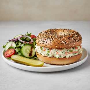 Vegan Everything Bagel & Tofu Veggie Cream Cheese With Side Salad (balsamic)