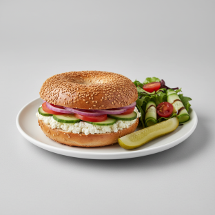 Vegan Sesame Bagel and Tofu Cream Cheese With Side Salad