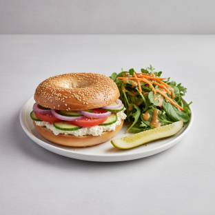 Vegan Sesame Bagel & Tofu Cream Cheese With Side Salad