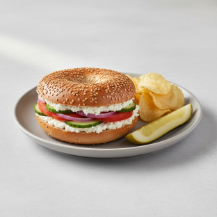 Vegan Sesame Bagel & Tofu Cream Cheese With Chips