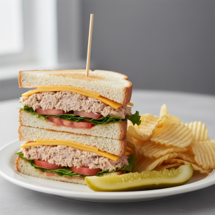 Cheddar Tuna Club Sandwich With Chips