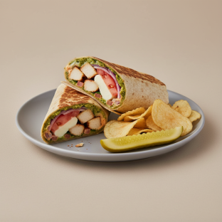 Chicken Tuscany in a Wrap With Chips