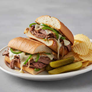 Steakhouse Philly Cheese on a Hero Roll With Chips