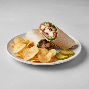 Pig and Chicken in a Wrap With Chips