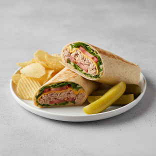 Cheddar Tuna Club in a Wrap With Chips