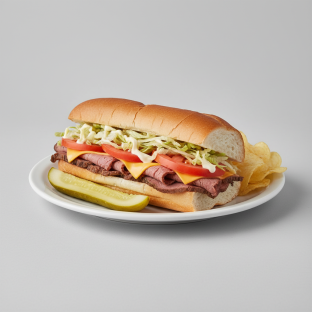 London Broil on a Hero Roll With Chips