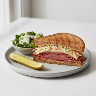 Reuben Sandwich on Rye With Ranch Side Salad