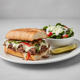 Steakhouse Philly Cheese Sandwich With Ranch Side Salad